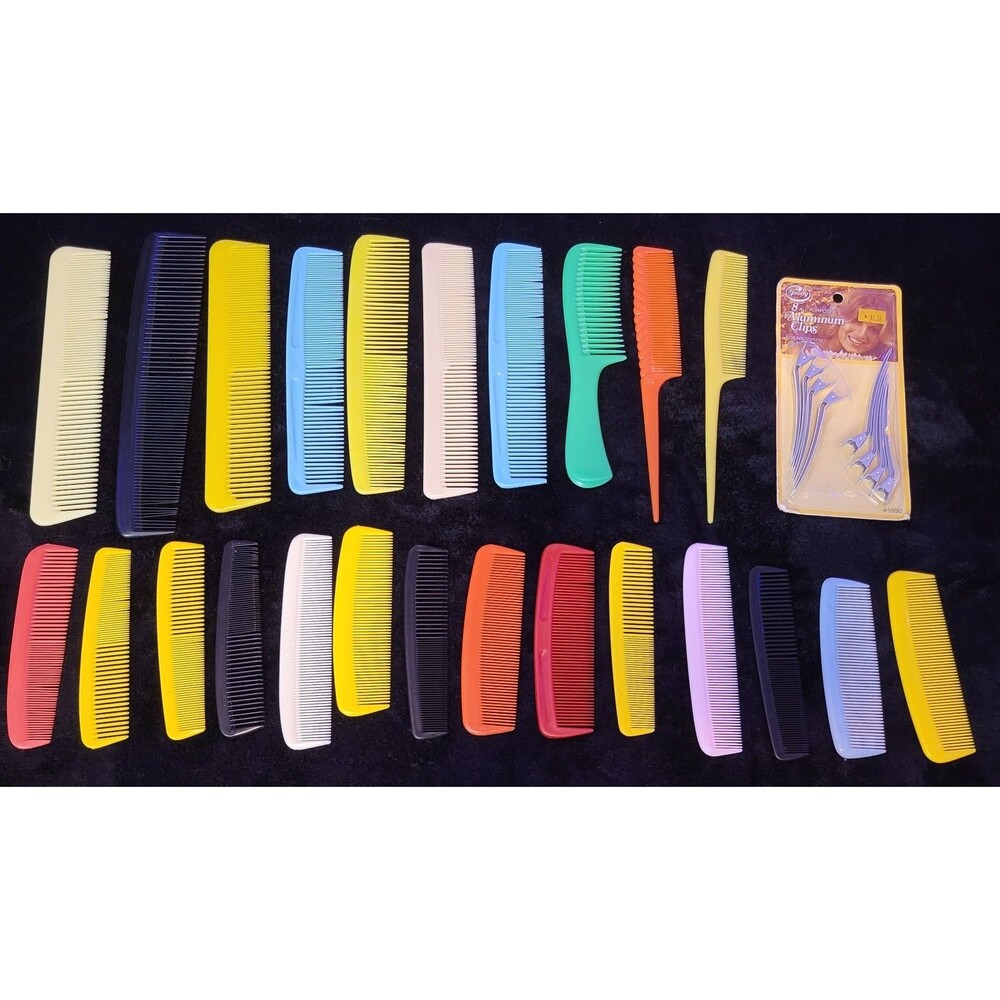 Lot Of Colorful Plastic Hair Combs Vintage